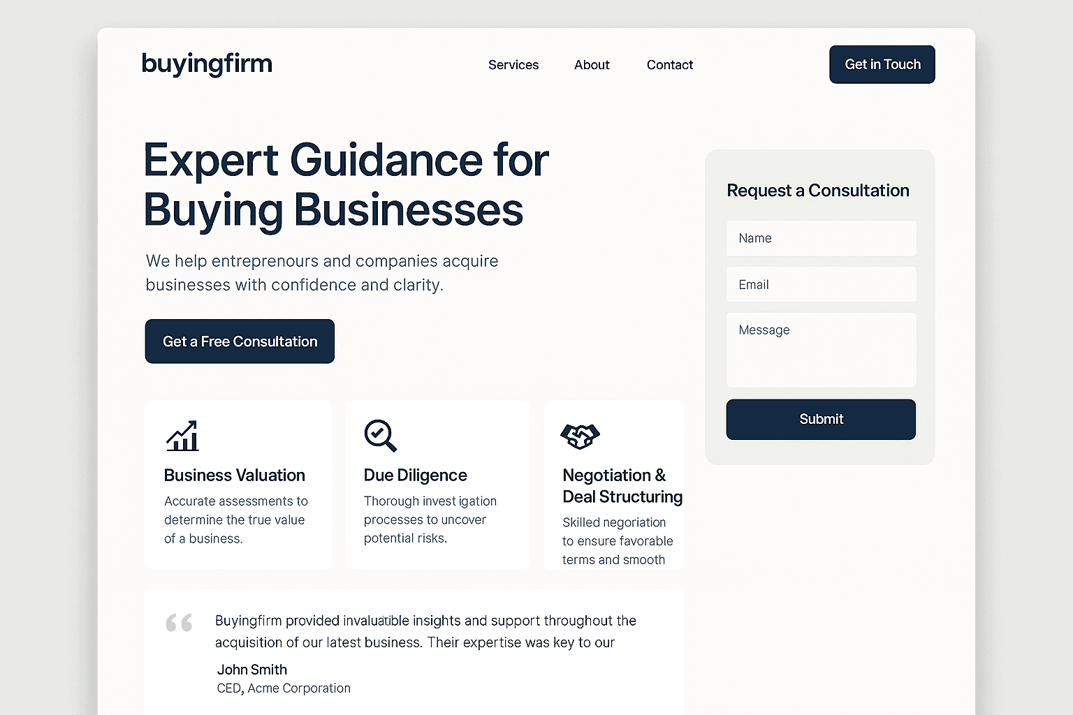buyingfirm.com website mockup